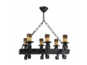 Suspension rustique ABRILA Tronco 6 lumières E27 noire et marron, métal résine et polycarbonate, hauteur réglable 40-60 cm