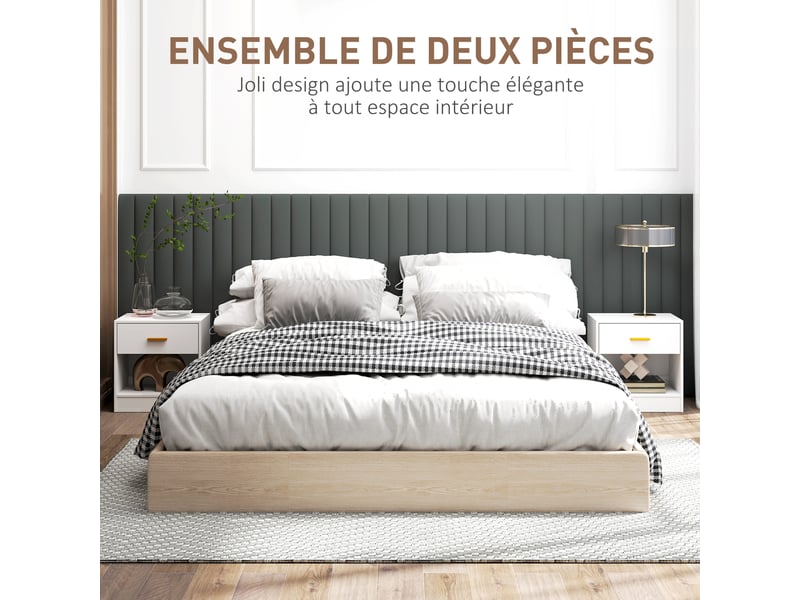  Lot de 2 tables de chevet, table de nuit avec 2 tiroirs et étagères ouvertes, style moderne, blanc, 39 x 28 x 41 cm  - Conforama A