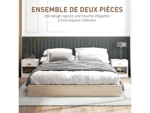 Lot de 2 tables de chevet, table de nuit avec 2 tiroirs et étagères ouvertes, style moderne, blanc, 39 x 28 x 41 cm
