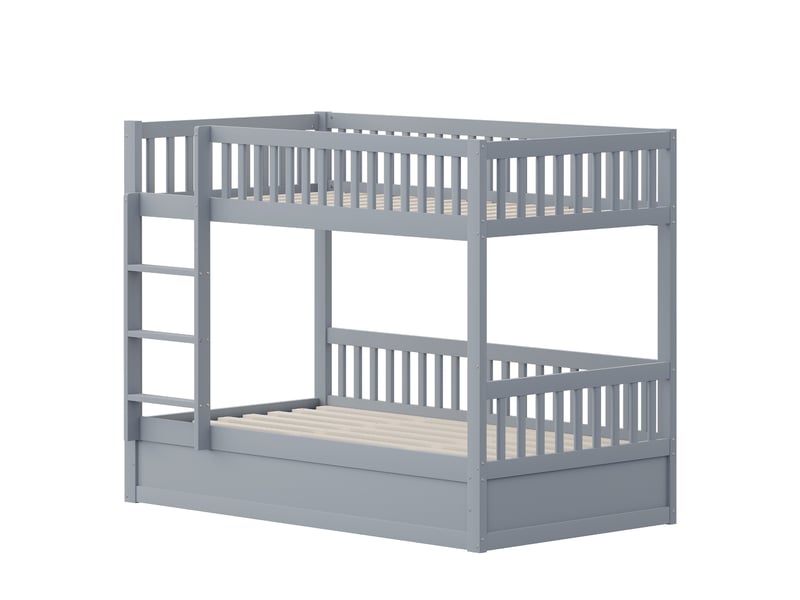  Lit superposé 90x200 cm en bois massif avec coffre hydraulique sous le lit inférieur et escalier, gris Fay Lum - Conforama E