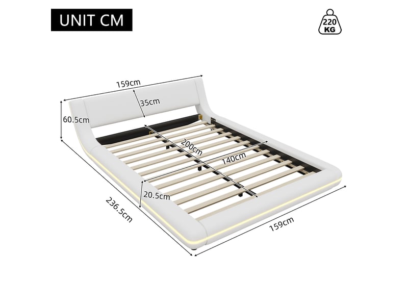  Lit 2 places 140x200 cm avec led multicolore coloris blanc  - Conforama C