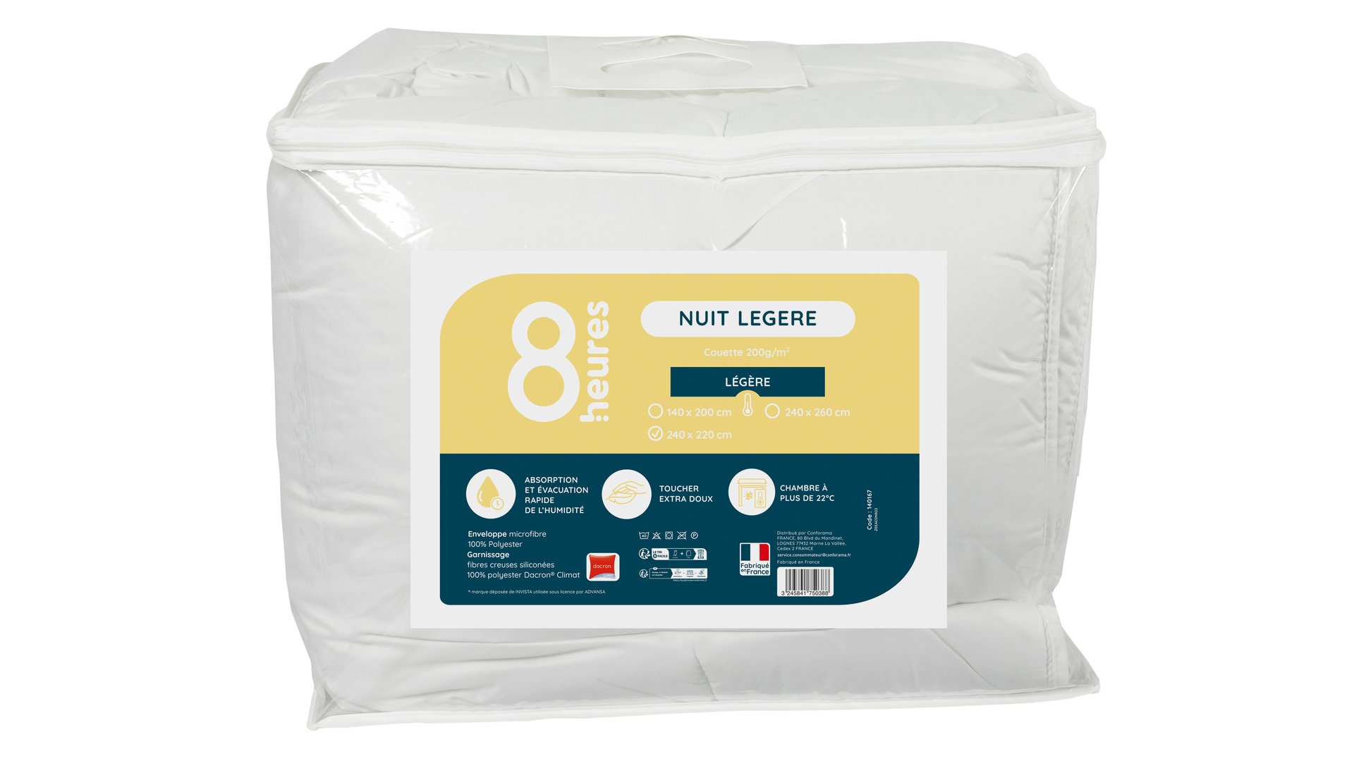 8 HEURES Couette 220x240 cm NUIT LEGERE blanc Conforama