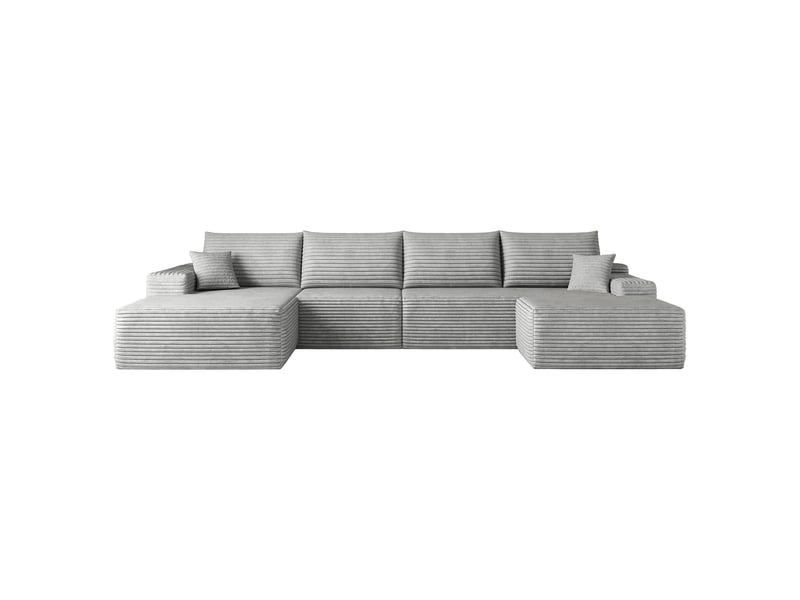  Canapé modulable d’angle en mousse 340 cm, méridienne en l, velours côtelé, assise profonde – gris IKSETERA TRADING LTD - Conforama A