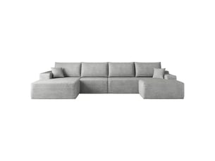 Canapé modulable d’angle en mousse 340 cm, méridienne en l, velours côtelé, assise profonde – gris