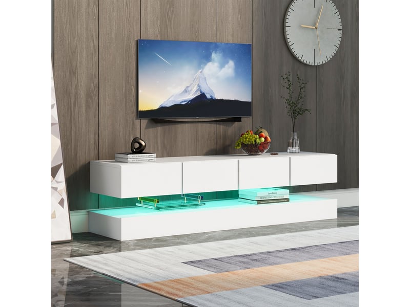  Meuble tv mural - 130cm - led contrôlable - 4 tiroirs - mdf 15mm - design scandinave  - Conforama R
