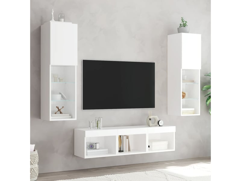  Unités murales tv avec led 5 pcs blanc bois d'ingénierie shl43286  - Conforama C