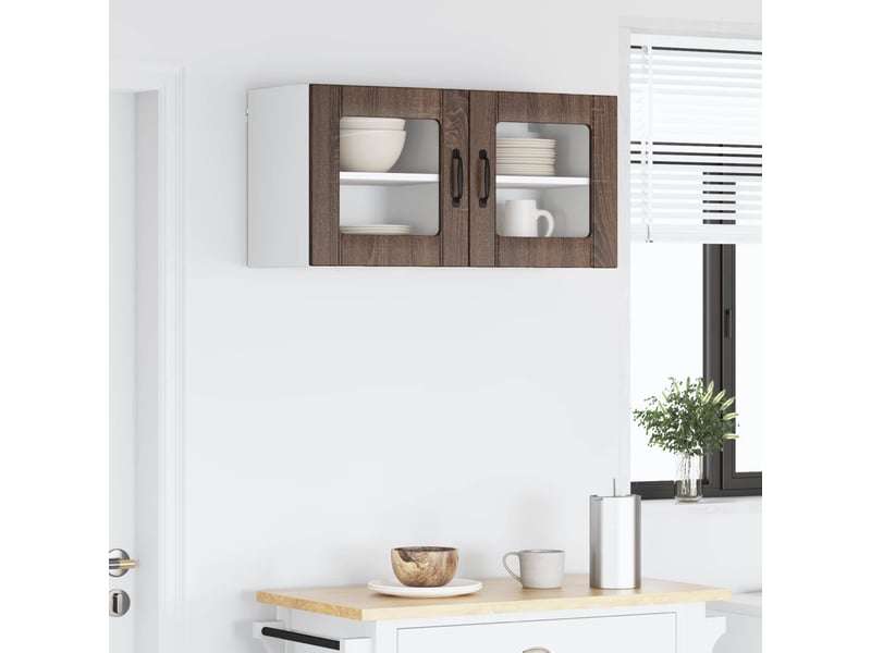  Meuble mural de cuisine, cabinet en verre mural 2 pcs chêne brun bois d'ingénierie shl4623  - Conforama D