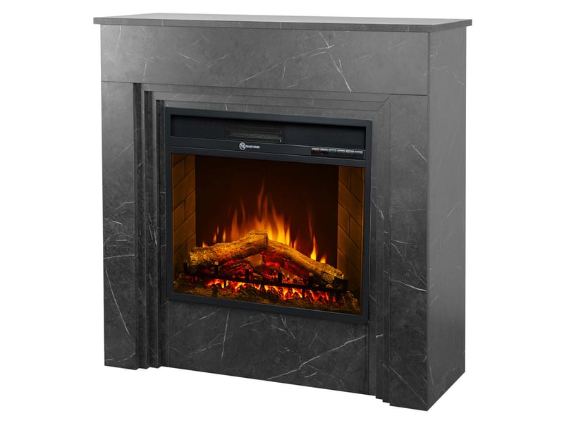 Bellini - cheminée électrique sur pied avec effet flamme 96x96x35 cm en bois effet marbre noir - Conforama C