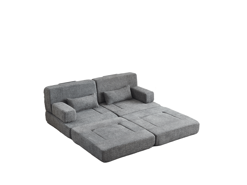  Canapé-lit modulaire 4 places en chenille – gris – pliant 2-en-1, convertible, empilable et confortable  - Conforama D