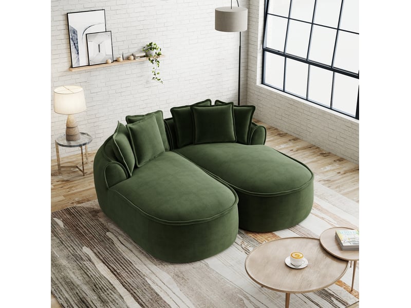 Canapé modulable 2 places convertible en chenille vert 184x164x67 cm - Conforama D