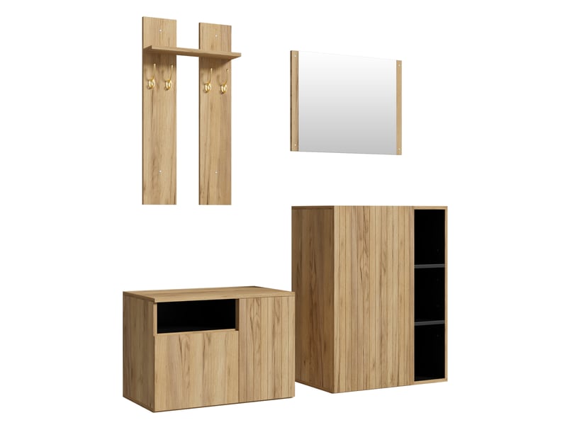  Meuble d'entrée 4-en-1 avec miroir, crochets, meuble à chaussures et banc, étagères réglables, 120 × 35 × 123 cm  - Conforama E