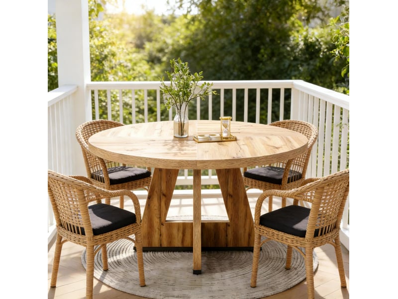  Table à manger ronde 120 cm style campagne bois naturel  - Conforama B