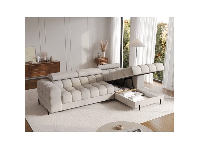  Canapé d'angle droit convertible beige allure contemporaine 285x99x181cm filtro  - Conforama C