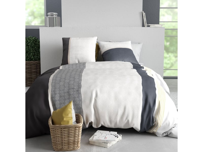  Parure housse de couette 240x220cm + 2 taies motif graphique blanc et gris 100% coton - sabine SABINE - Conforama A