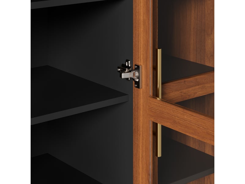  Buffet 110x40x185cm avec 3 portes et 4 tiroirs, niche ouverte arquée, grand rangement, poignées en aluminium, mdf noyer evarich - Conforama D
