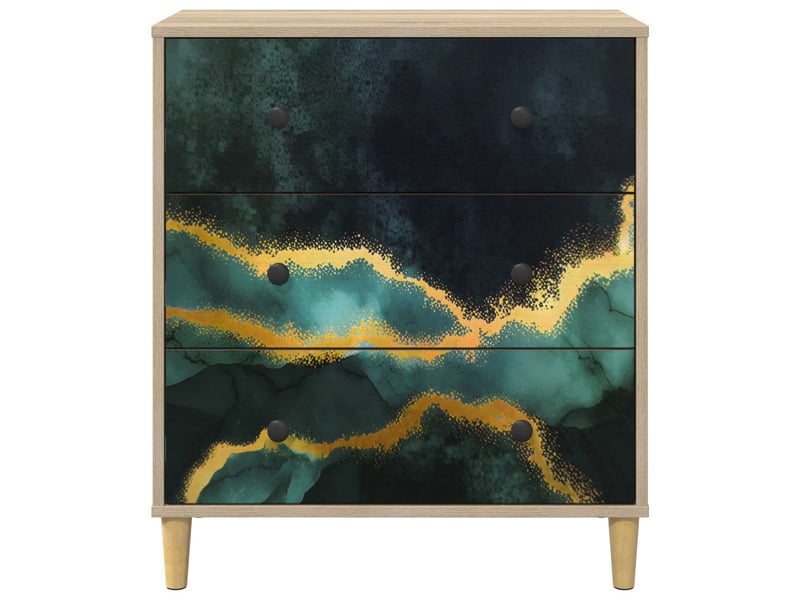  Commode chambre, meuble de rangement wijhe imprimé marbre teal 66 x 36,5 x 75 cm sonoma  - Conforama E