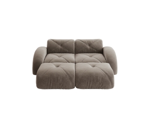 Canapé modulable 2 places en tissu chenille taupe, design sans dossier avec 2 poufs, idéal salon moderne