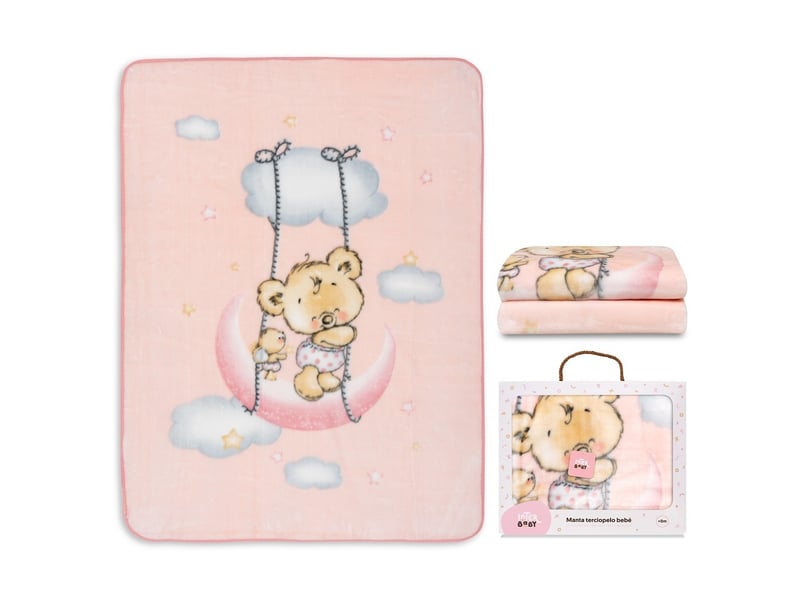  Couverture bébé interbaby 110 x 140 cm maille raschel - rose, motif osito nube 00983-02 - Conforama A