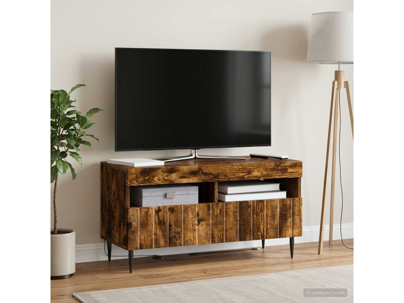  Meuble tv - banc tv - meuble de rangement led chêne fumé bois d'ingénierie  - Conforama D