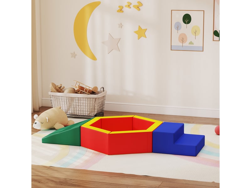 Parcours motricité bébé en mousse epe avec piscine à balles, module motricité bébé avec housse en pu, multicolore - Conforama B
