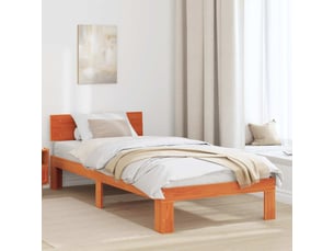 Lit adulte, lit simple, cadre de lit avec tête de lit brun 90x190cm pin massif cf2501