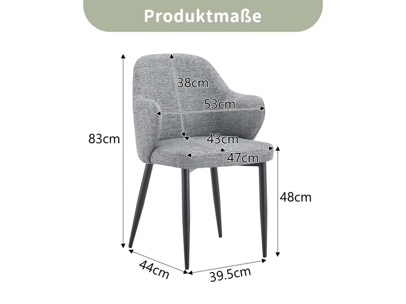  Lot de 2 chaises de salle à manger,53x56,5x83 cm,tissu et métal noir,gris  - Conforama C