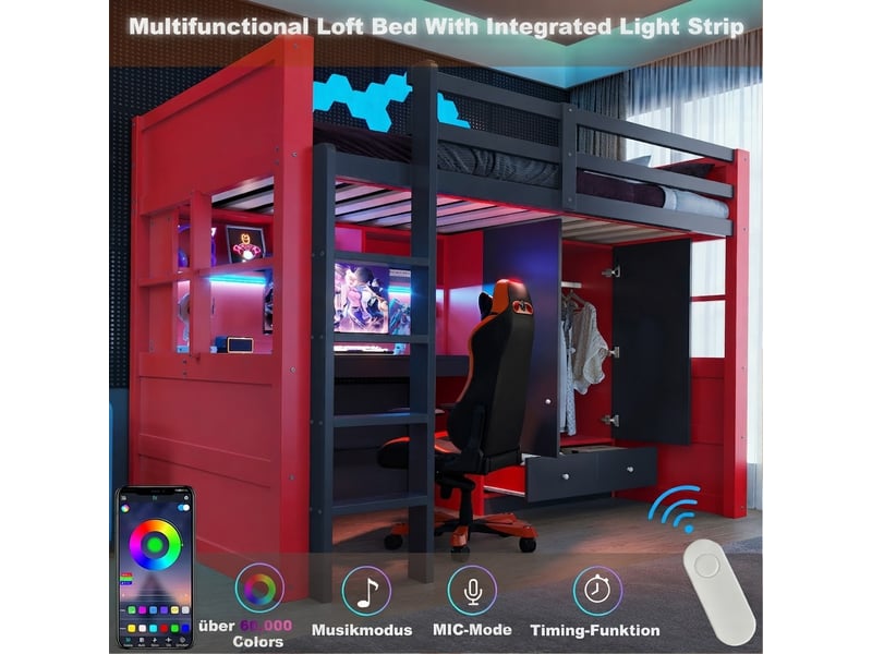  Table à manger, 205x100,5x174 cm, éclairage led, ports de charge, bicolore, poids 90 kg cao-LDB00575AAP-conf-NEW - Conforama W
