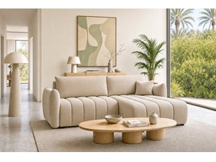 Canapé d'angle réversible convertible CASANOVA  4 places Velours côtelé beige avec coffre de rangement