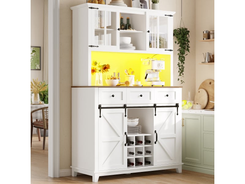 Servers, sideboards & buffets - armoire de cuisine (105 × 38,4 × 180cm) armoire de cuisine haute buffet de cuisine armoire - mdf - blanc - 105 x 38.4 x 180 cm - usage domestique - installation simple N620P29073334W - Conforama B