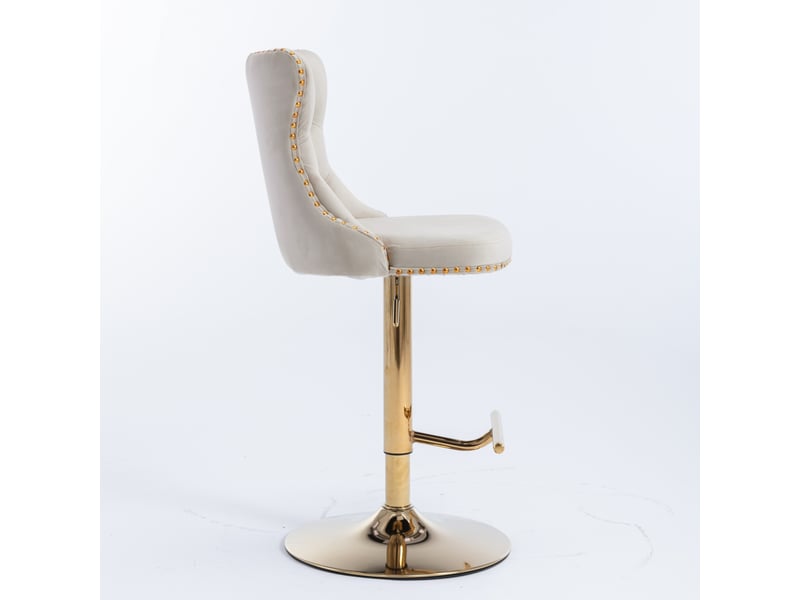  Tabouret de bar pivotant en velours beige, hauteur réglable, dossier capitonné, base dorée, lot de 2  - Conforama E