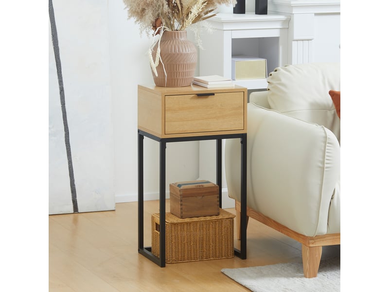  Table d'appoint avec tiroir, table d'appoint moderne avec pieds en acier pour entrée ou salon, 40 x 30 x 76 cm, naturel  - Conforama C