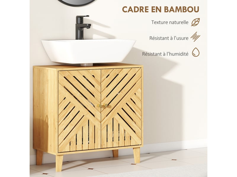  Meuble sous lavabo en bambou 2 portes 60 x 30 x 60 cm naturel  - Conforama E