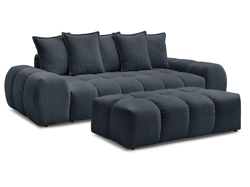 Bobochic canapé droit fixe 3 places everest tissu texturé avec pouf bleu foncé EVEREST - Conforama A