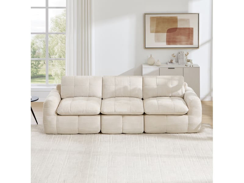  Canapé modulable 3 places 264x97x68 cm en chenille beige  - Conforama E