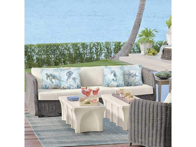 Housse de coussin côtier 45 x 45 cm tortue marine hippocampe étoile de mer plage bleu décoratif taie d'oreiller pour canapé chambre maison 4 pièces  - Conforama B