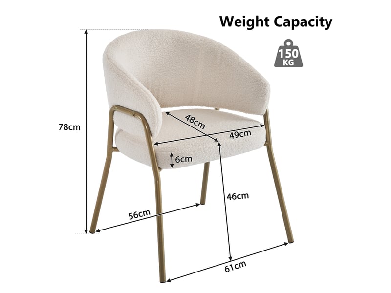 Lot de 6 chaises de salle à manger,49x48x78 cm,avec pieds dorés,tissu,blanc  - Conforama C