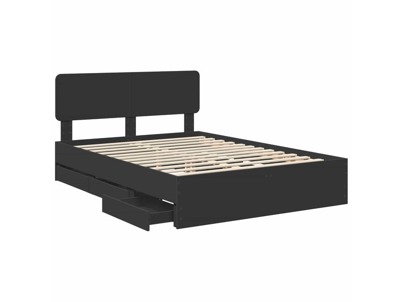 Lit double- lit adulte - cadre de lit avec tiroir noir 150 x 200 cm bois d’ingénierie - Conforama D