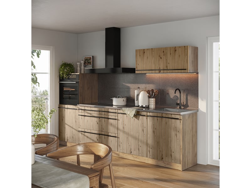  Vicco cuisine, chêne artisanchêne doré, 280cm plan de travail chêne doré  - Conforama C
