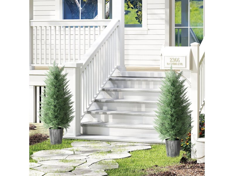  Lot de 2 grands cyprès artificiels, 90 cm, plantes artificielles en plastique dans des pots de 15 x 15 x 90 cm, verts  - Conforama D