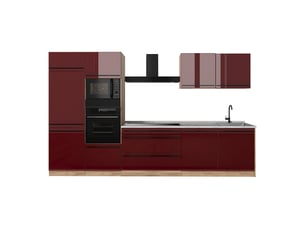 Vicco cuisine, rouge brillantchêne doré, 340cm plan de travail marbre