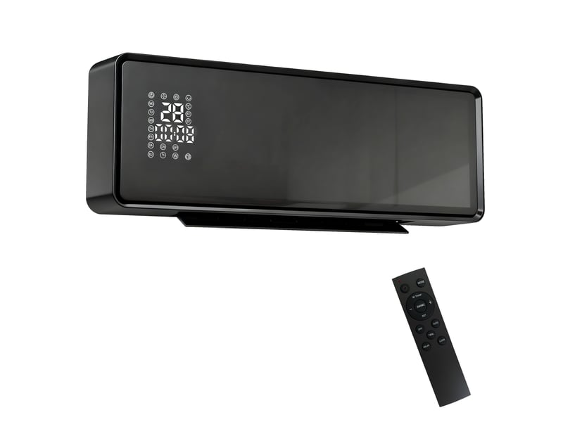  Chauffage mural en céramique 10002000w, radiateur électrique, ventilateur, thermostat, minuterie, 54x18,7x12,3cm, noir  - Conforama A