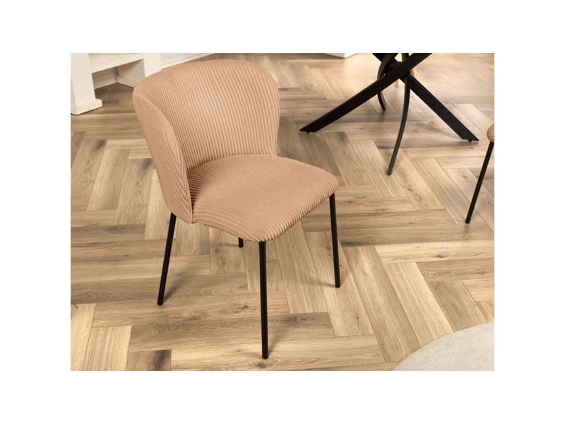 Lot de 2 chaises pavia rose-beige en tissu côtelé – silhouette arrondie et pieds métal noir - Conforama D