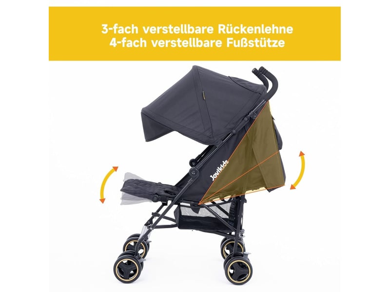 Poussette canne pliable 81 x 51 x 104,5 cm noire en tissu oxford 300d, dossier inclinable et roues eva - Conforama B