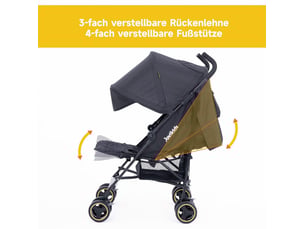 Poussette canne pliable 81 x 51 x 104,5 cm noire en tissu oxford 300d, dossier inclinable et roues eva