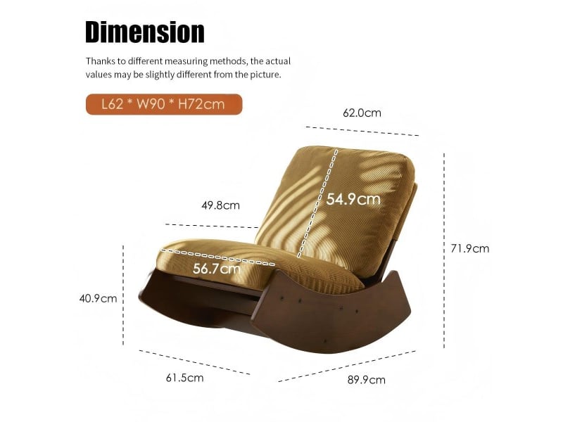  Fauteuil à bascule relax - 90x61,5x71,9 cm - balancement fluide en tissu velours côtelé structure bois massif - jaune  - Conforama E
