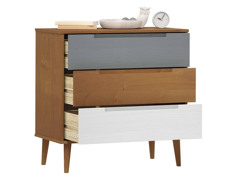 Commode chambre adulte, armoire à tiroirs molde marron 80x40x80 cm bois de pin solide  - Conforama C