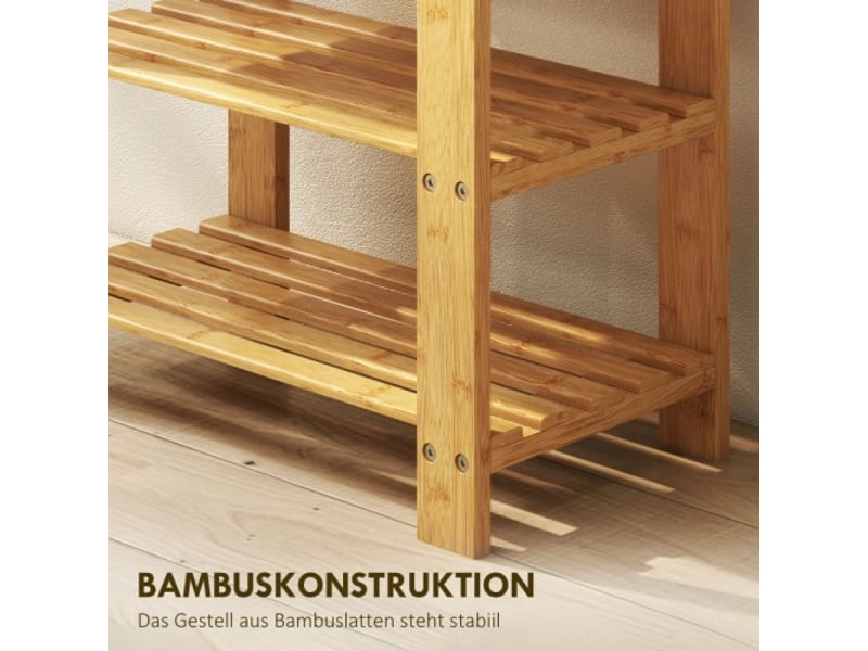  Banc à chaussures en bambou naturel avec assise et 2 étagères, 50x28x45 cm, pour entrée  - Conforama E