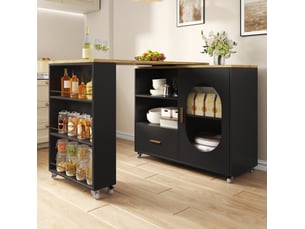 Îlot de cuisine 120x60x90 cm extensible avec 1 porte et 1 tiroir en plateau pivotant et mdf couleur naturel et noir