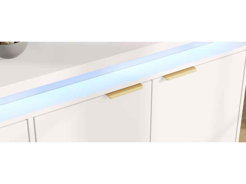 Buffet de cuisine 4 portes avec éclairage led rgb - lpospi - rangements ouverts, mdf blanc 160 × 39 × 83 cm - Conforama E