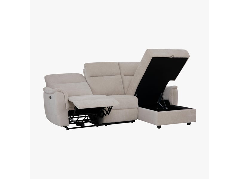 Canapé d'angle relax électrique avec coffre en tissu beige - angle  - Conforama C